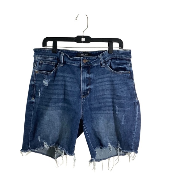 Judy Blue Pants - Judy Blue Distressed Blue Bermuda Denim Shorts Stretch